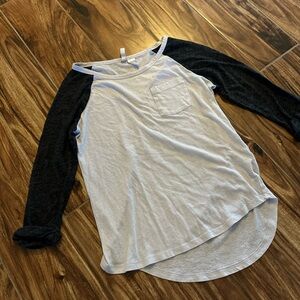 Grey and White Raglan Sleeve Top